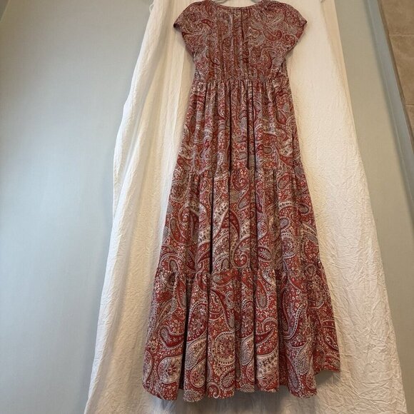Old Navy Waist-Defined Maxi Dress Med Tiered Hem Paisley Floral Peasant Coquette - Picture 5 of 12